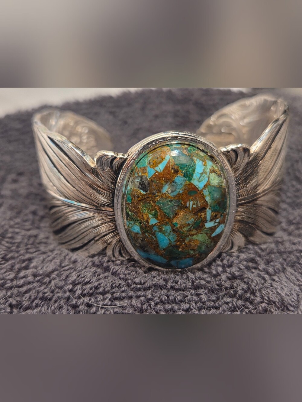 Montana Silversmith Sante Fe Ruffled Feather Turquoise Cuff Bracelet
